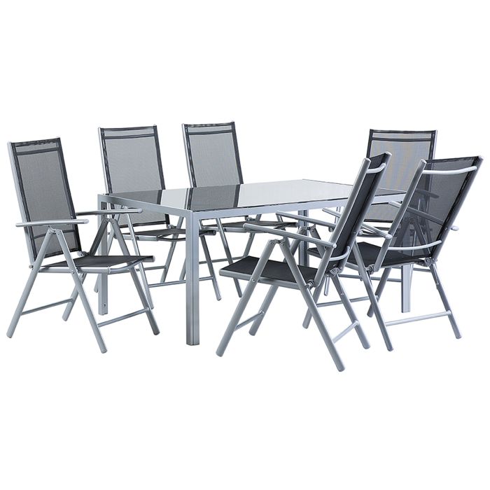 6 Seater Metal Garden Dining Set Black CATANIA