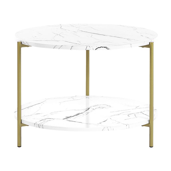 Marble Effect Coffee Table with Shelf White and Gold REVA