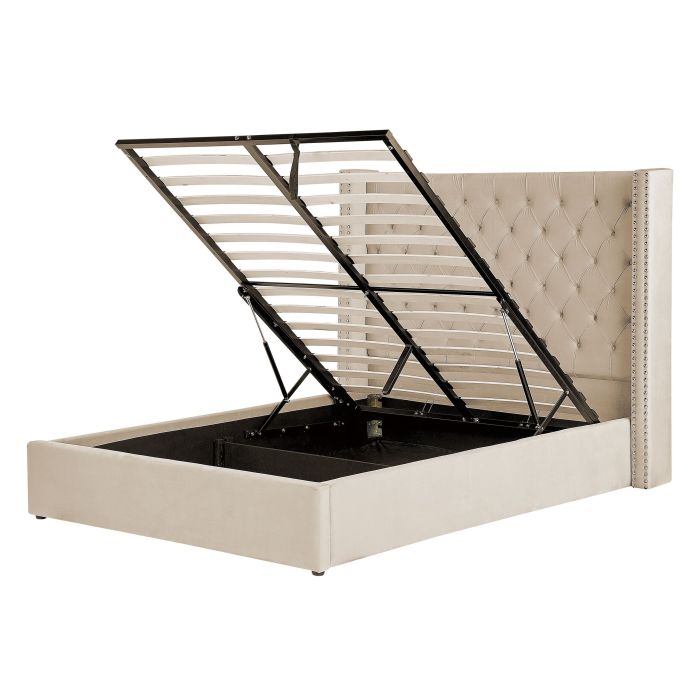Velvet EU Double Size Ottoman Bed Beige LUBBON