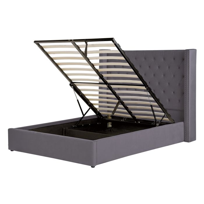 Velvet EU Double Size Ottoman Bed Grey LUBBON