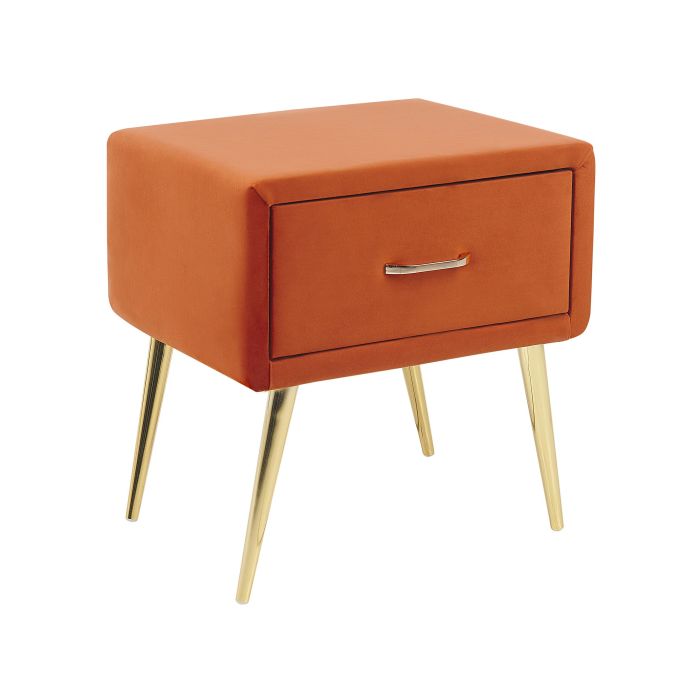 1 Drawer Velvet Bedside Table Orange