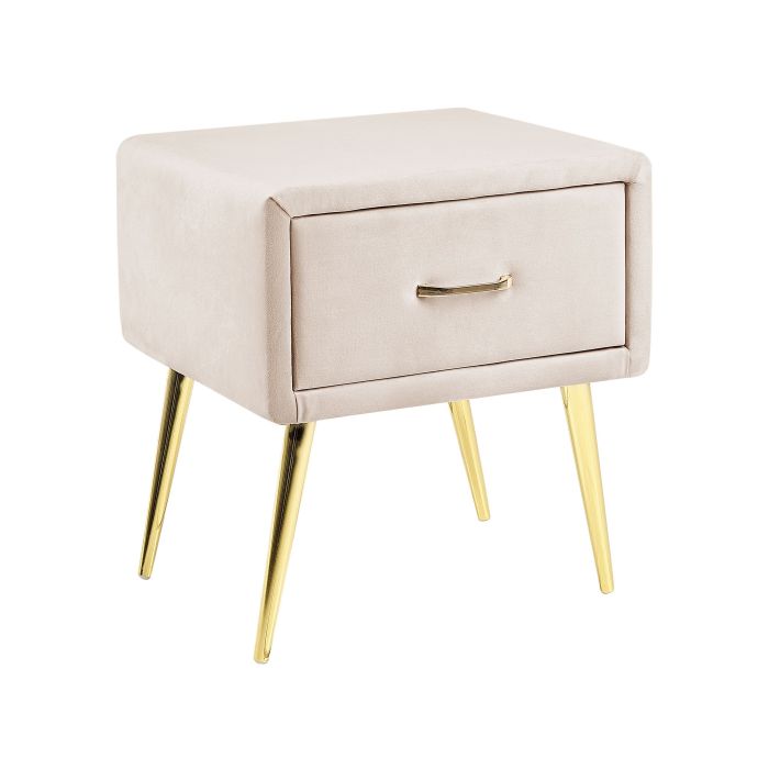 1 Drawer Velvet Bedside Table Light Beige