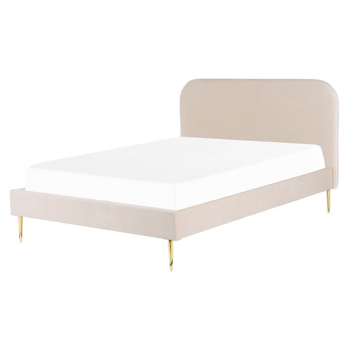 Velvet EU King Size Bed Light Beige FLAYAT
