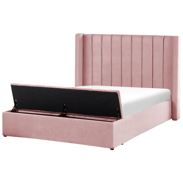 Velvet EU Double Size Bed with Storage Bench Pink NOYERS