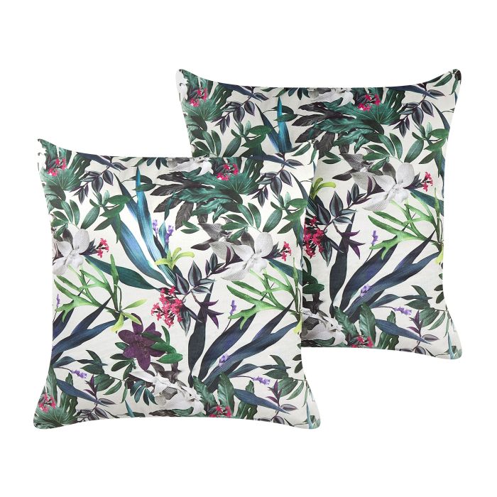 Set of 2 Velvet Cushions Leaf Pattern 45x45cm Green