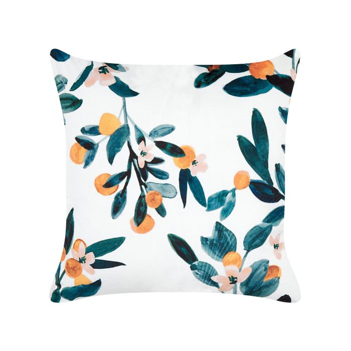 Velvet Cushion Leaf Pattern 45x45cm White and Green