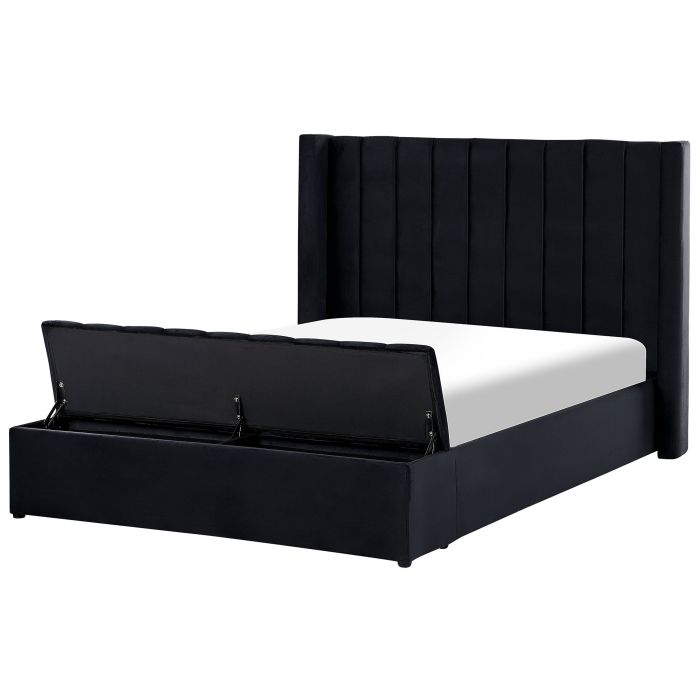 Velvet EU Double Size Bed with Storage Bench Black NOYERS