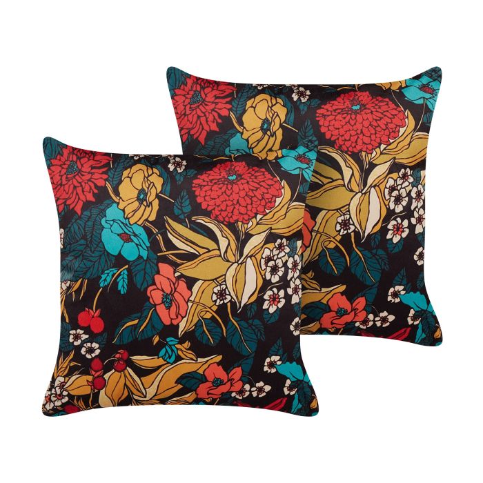 Set of 2 Velvet Cushions Floral Pattern 45x45cm Multicolour
