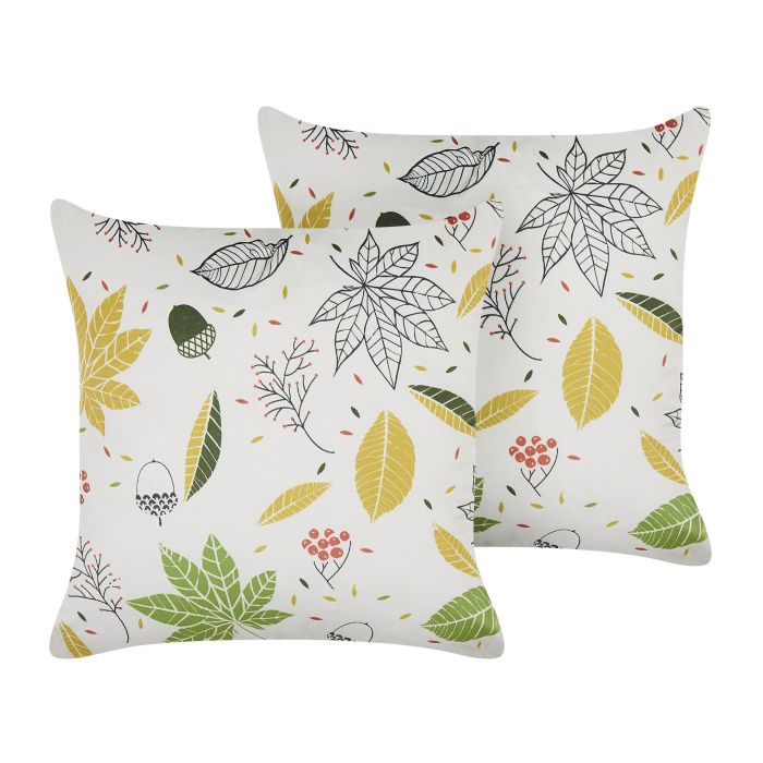 Set of 2 Velvet Cushions Leaf Pattern 45x45cm Off - White