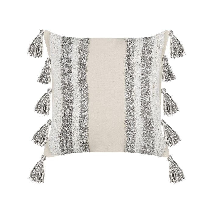Tufted Cotton Cushion with Tassels 45x45cm Beige and Grey