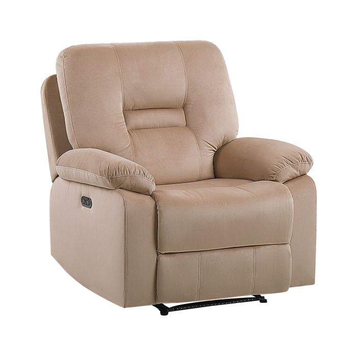 Velvet LED Electric Recliner Chair with USB Port Beige BERGEN