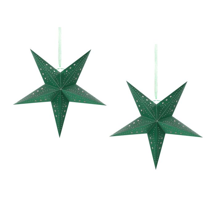 Set of 2 LED Hanging Glitter Stars 45 cm Green MOTTI