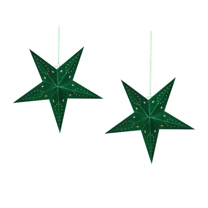 Set of 2 LED Hanging Velvet Paper Stars 45 cm Green MOTTI