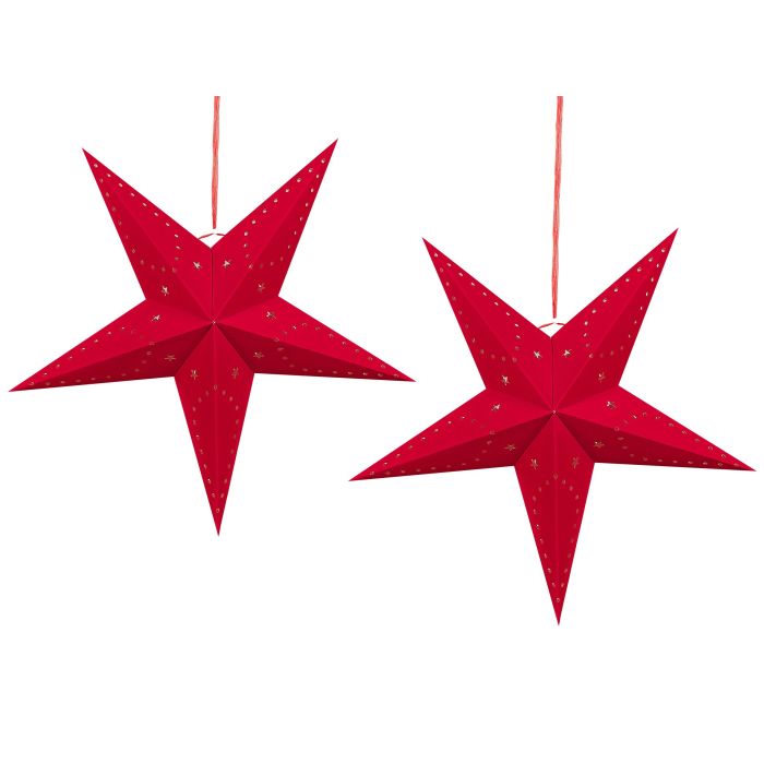 Set of 2 LED Hanging Velvet Paper Stars 60 cm Red MOTTI
