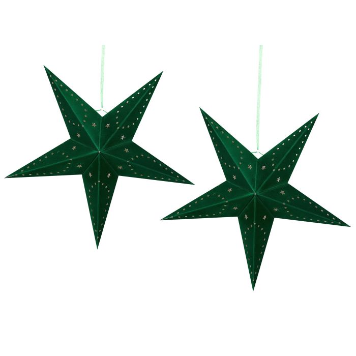 Set of 2 LED Hanging Velvet Paper Stars 60 cm Green MOTTI