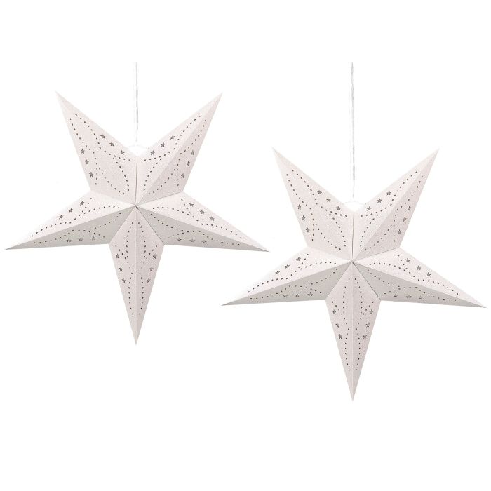 Set of 2 LED Hanging Glitter Stars 60 cm White MOTTI