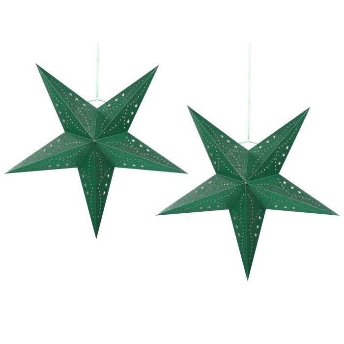 Set of 2 LED Hanging Glitter Stars 60 cm Green MOTTI