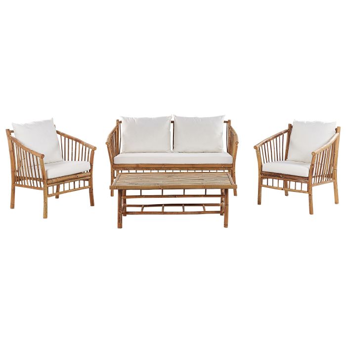 4 Seater Bamboo Wood Garden Sofa Set White MAGGIORE