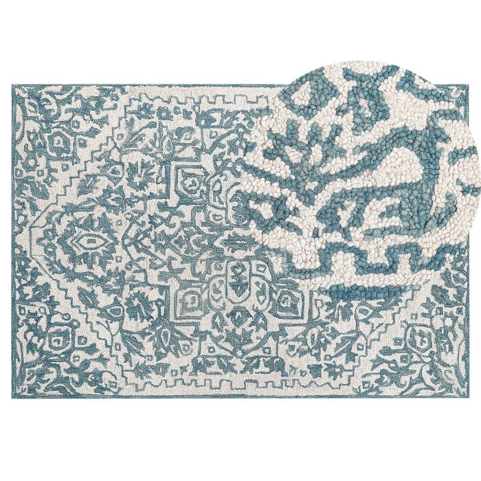 Wool Area Rug 140x200cm White and Blue
