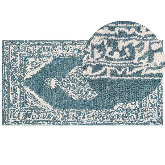 Wool Area Rug 80x150cm White and Blue