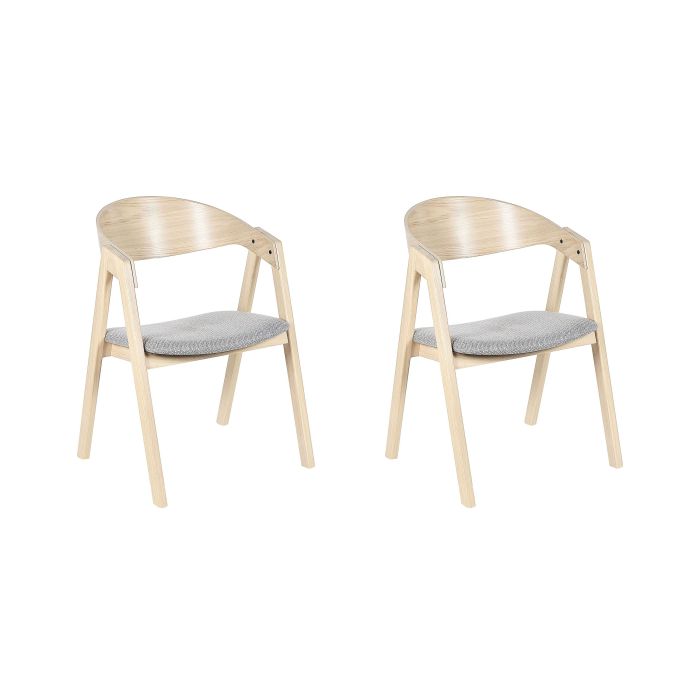 Set of 2 Dining Chairs Light Wood and Grey YUBA