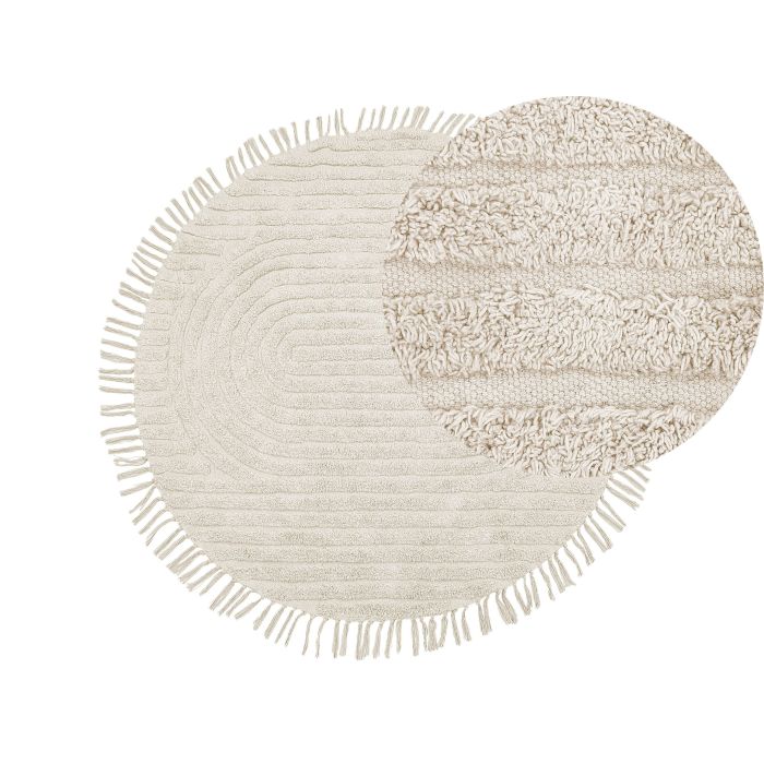 Round Cotton Area Rug 140cm Beige