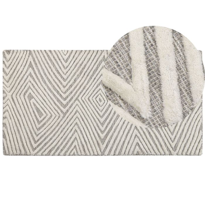 Wool Area Rug 80x150cm White and Grey