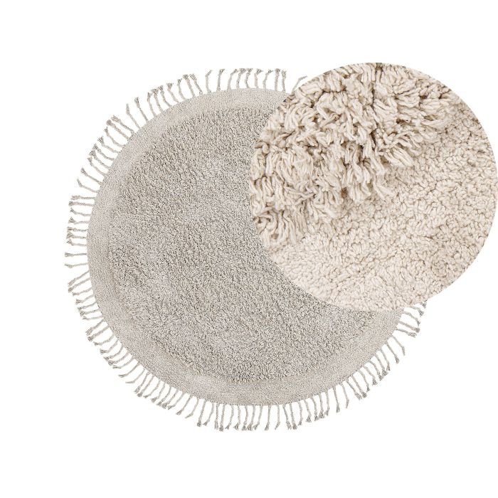 Round Cotton Shaggy Area Rug 140cm Light Beige