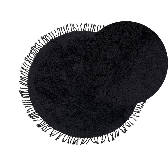 Round Cotton Shaggy Area Rug 140cm Black