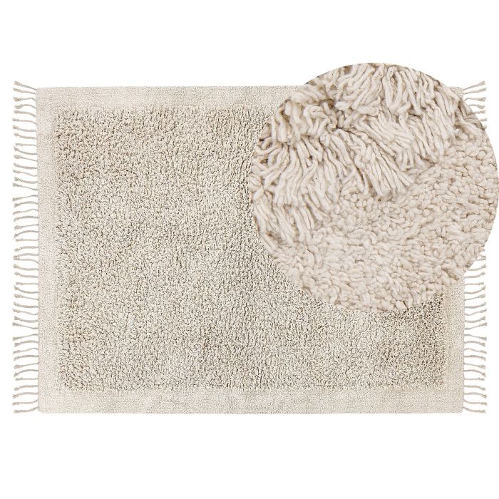 Cotton Shaggy Area Rug 140x200cm Light Beige