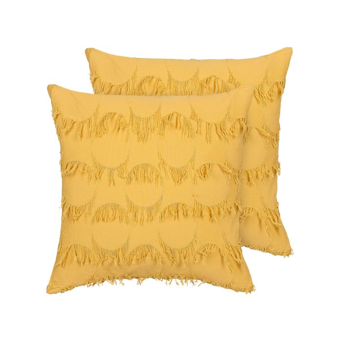 Set of 2 Cushions with Tassels 45x45cm Yellow