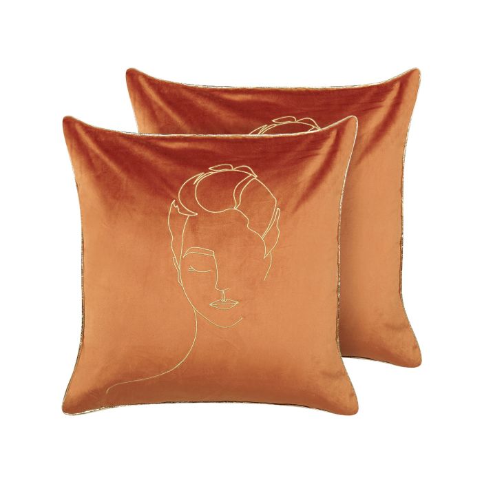 Set of 2 Velvet Cushions 45x45cm Orange