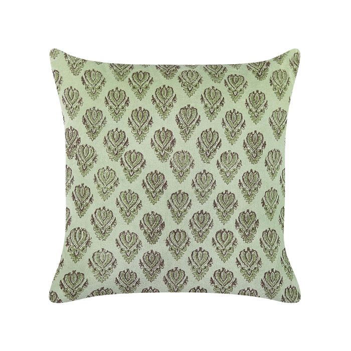 Velvet Cushion Floral Motif 45x45cm Green