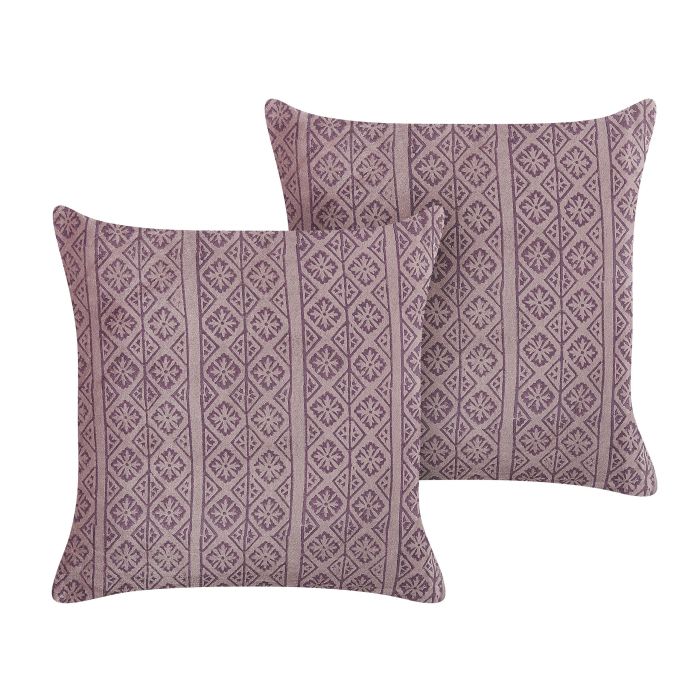 Set of 2 Velvet Cushions Geometric Pattern 45x45cm Pink