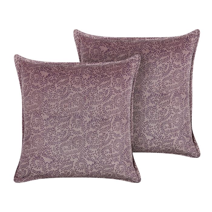 Set of 2 Velvet Cushions Floral Motif 45x45cm Pink