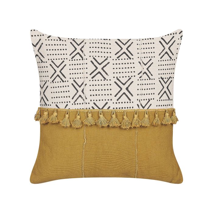 Cotton Cushion Geometric Pattern 45x45cm White and Yellow