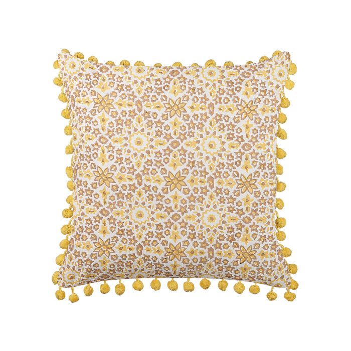 Cotton Cushion Floral Pattern 45x45cm Yellow