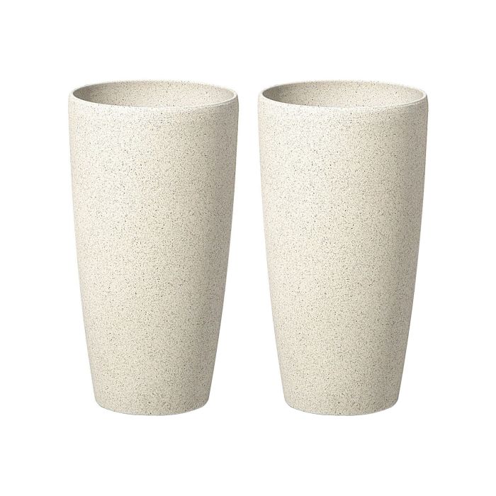 Set of 2 Plant Pots Stone 23 x 23 x 43 cm Beige ABDERA