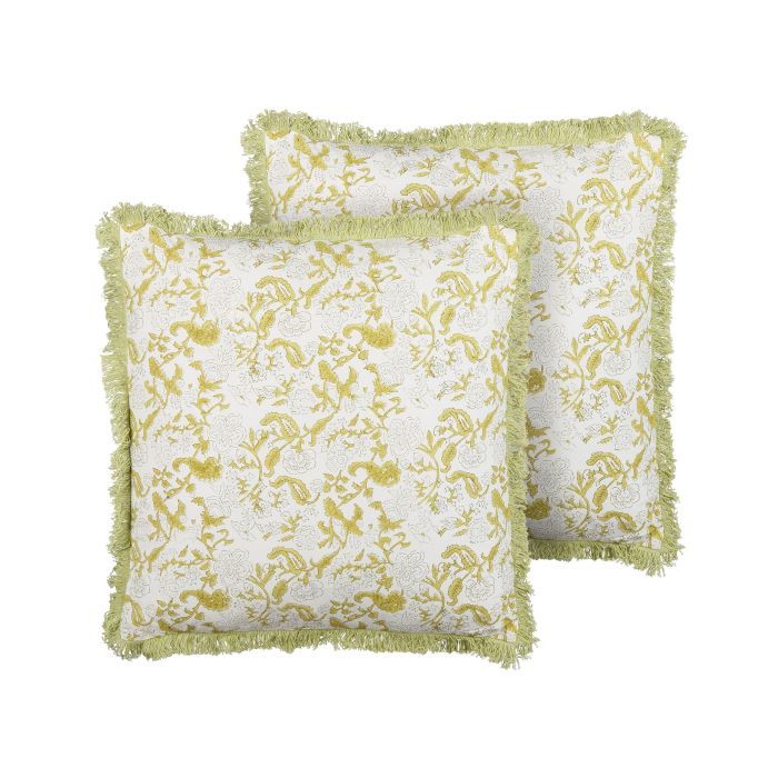 Set of 2 Cotton Cushions Flower Pattern 45x45cm Green and White