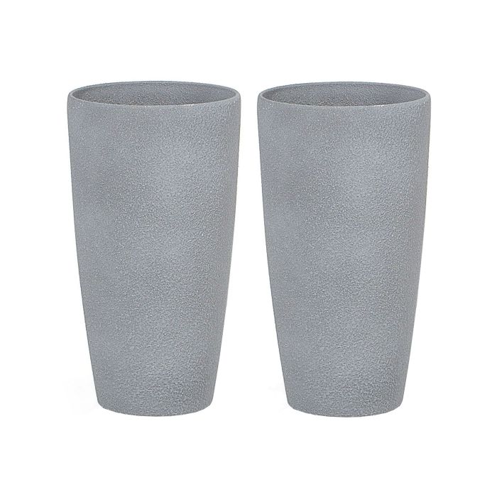 Set of 2 Plant Pots Stone 23 x 23 x 43 cm Grey ABDERA