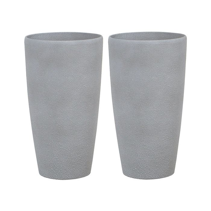 Set of 2 Plant Pots Stone 31 x 31 x 58 cm Grey ABDERA