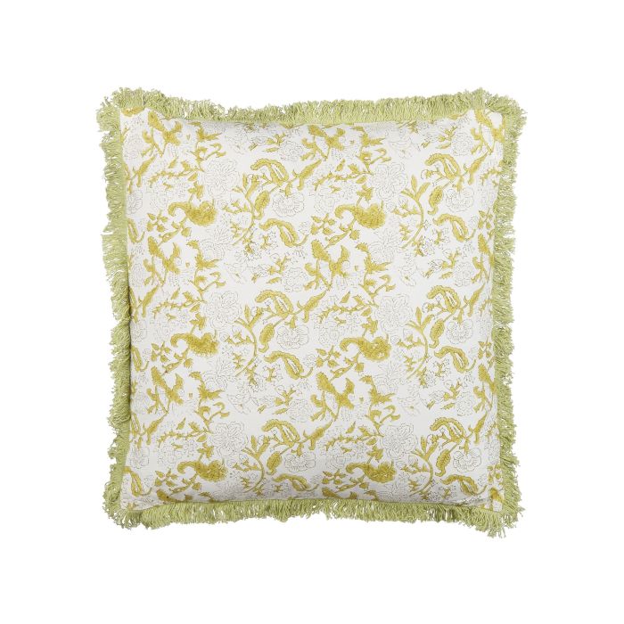 Cotton Cushion Flower Pattern 45x45cm Green and White