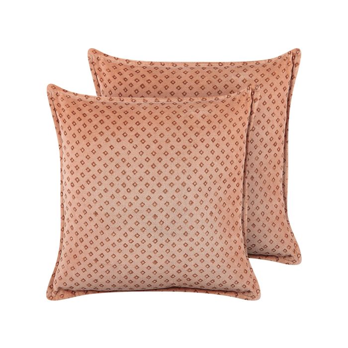 Set of 2 Velvet Cushions Diamond Pattern 45x45cm Pink