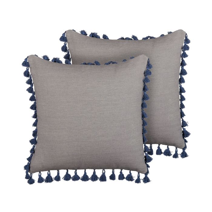Set of 2 Cushions with Tassels 45x45cm Grey