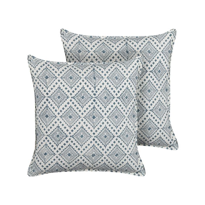 Set of 2 Cotton Cushions Oriental Pattern 45x45cm Blue and White