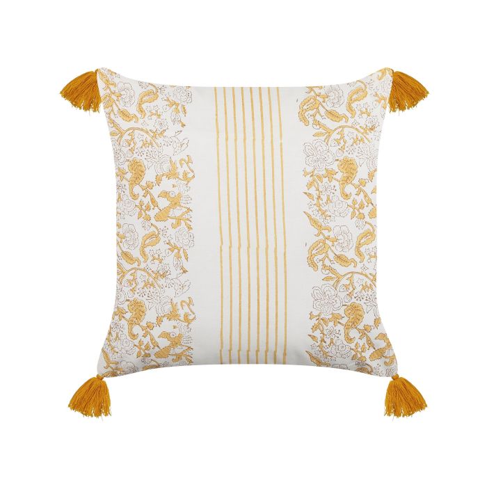 Cotton Cushion Flower Pattern 45x45cm Yellow and White