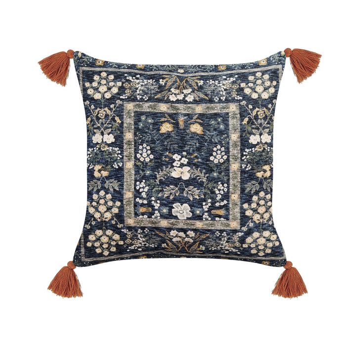 Velvet Cushion Floral Pattern with Tassels 45x45cm Multicolour