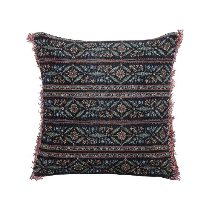 Velvet Fringed Cushion with Flower Pattern 45x45cm Multicolour