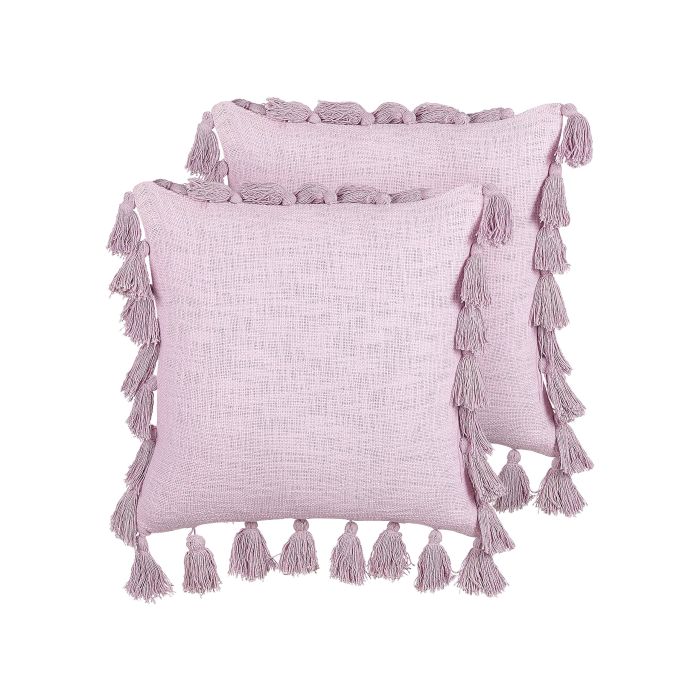 Set of 2 Cotton Cushions with Tassels 45x45cm Pink