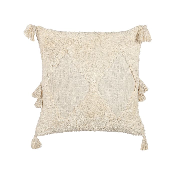 Tufted Cotton Cushion with Tassels 45x45cm Light Beige